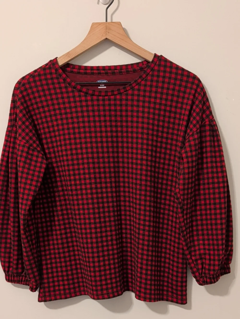 Old Navy Girls Red Black Check Jacquard Long Sleeve Top